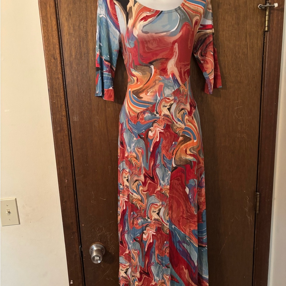 Soft Surroundings Colorful Swirl Long Sleeve Dress